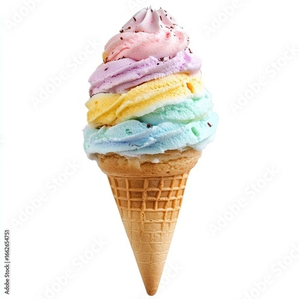 Fototapeta A three-layered ice cream cone, pastel colors, sprinkles