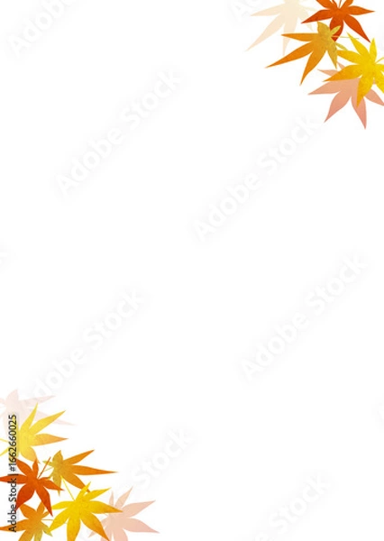 Fototapeta 水彩の秋のもみじ背景フレームイラスト（縦）