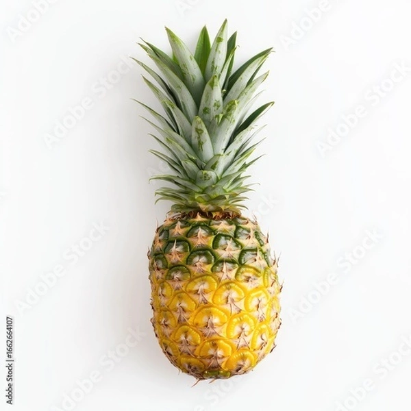 Obraz Fresh pineapple, top view, vibrant yellow and green