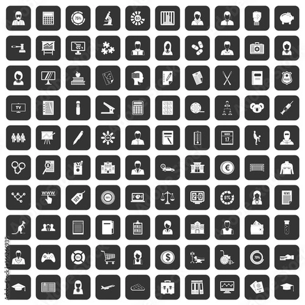 Fototapeta 100 statistic data icons set black