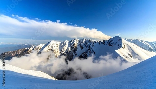 Fototapeta Snow-capped mountain range panorama