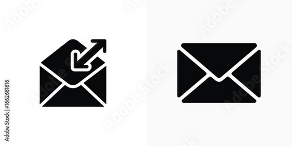 Obraz Email Envelope Icons Set, Black Silhouette with Arrow on Transparent Background