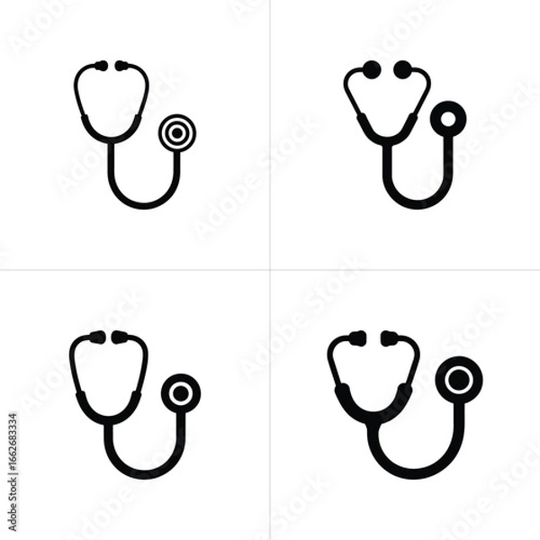 Obraz Isolated Stethoscope Icon Set, Medical Tool, Black and White Illustration, Healthcare