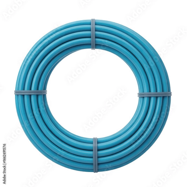 Fototapeta Bright blue flexible tubing coiled in a perfect circle isolated on transparent background
