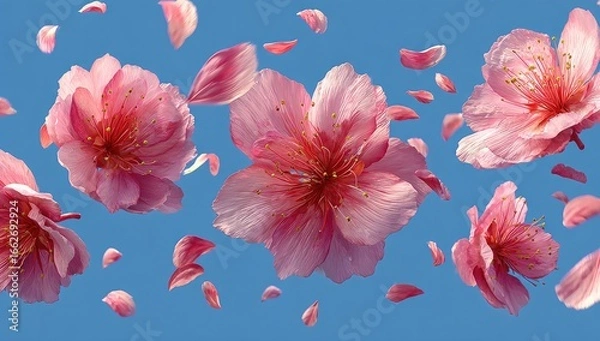 Obraz Pink cherry blossoms float against a clear blue sky