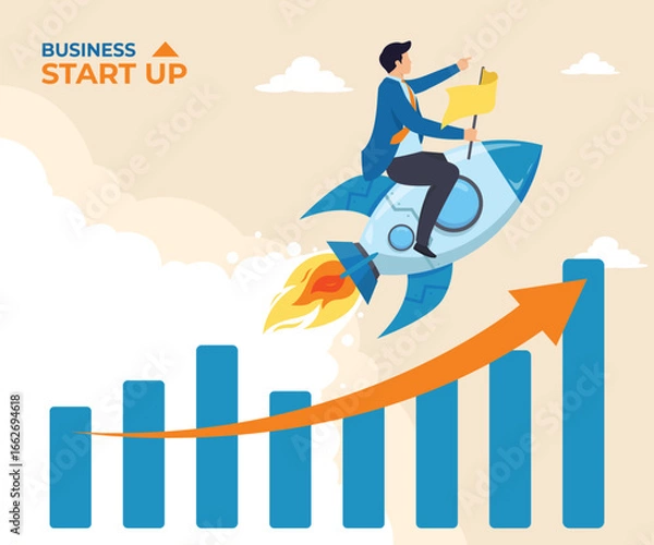 Obraz Business startup concept with rocket launch illustration