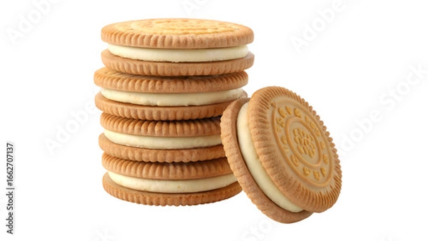 Fototapeta stack of cookies , middle cream cookies stack isolated on transparent background