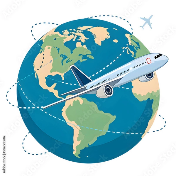 Obraz airplane flying around the globe