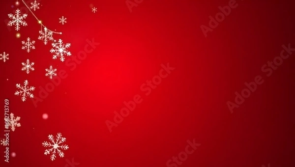 Fototapeta Christmas Background with White Snowflakes Glowing in Top Left Corner on Red Backdrop with Copy Space