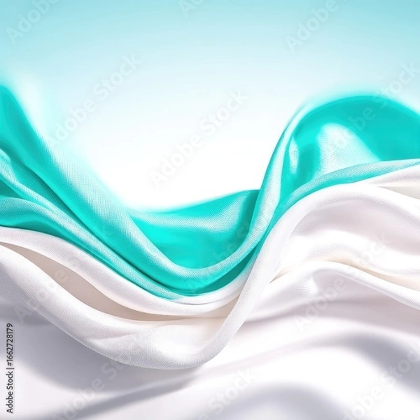 Fototapeta Abstract Turquoise and White Silk Fabric Drape