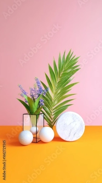 Fototapeta 3D Render of Calm Composition with Paper Cutout Shapes