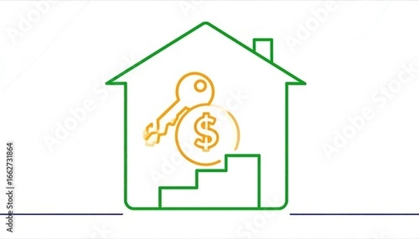 Fototapeta Simple house graphic with keys and money