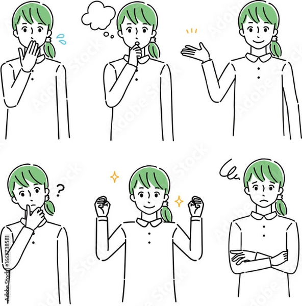 Obraz 若い女性の表情セット