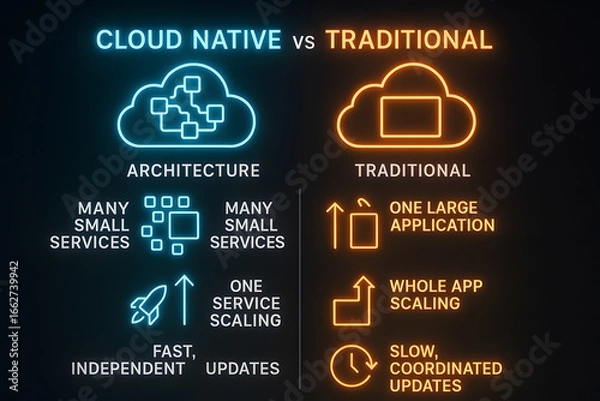 Obraz Cloud Application Comparison Infographic with Feature Analysis for Technology Decision Making