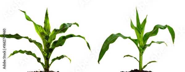 Obraz Single Young Maize Plant with Green Leaves, Side View, isolated on a transparent background