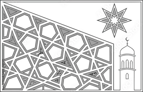 Fototapeta Vector of Islamic geometric pattern with mosque and star design.