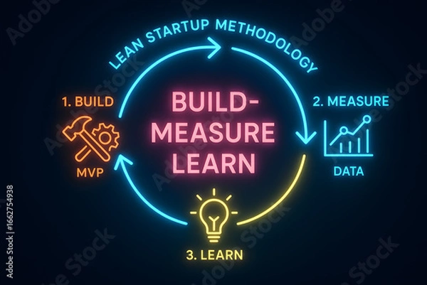Fototapeta Lean Startup Cycle with Build-Measure-Learn Feedback Loop for Business Development