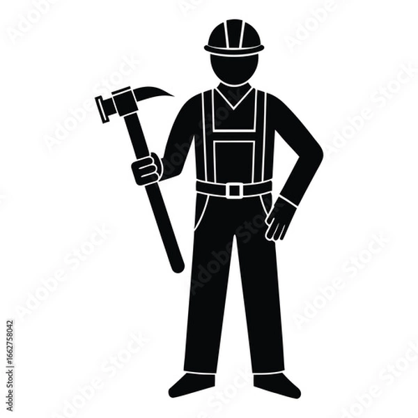 Obraz Construction worker with hammer silhouette