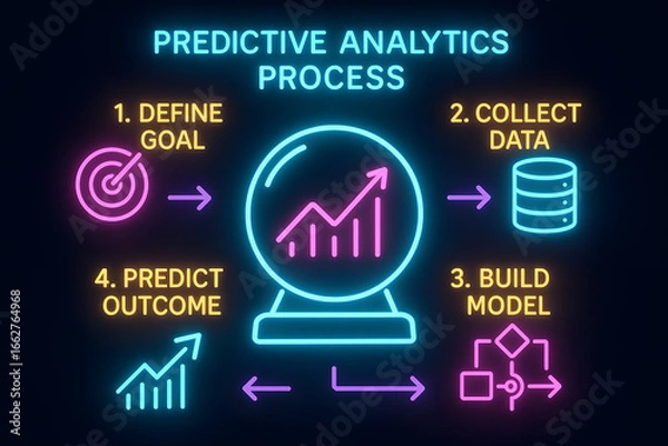 Fototapeta Neon Predictive Analytics Data Forecasting Process for Business Intelligence