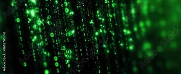 Obraz The glowing binary code in a digital green background effect.