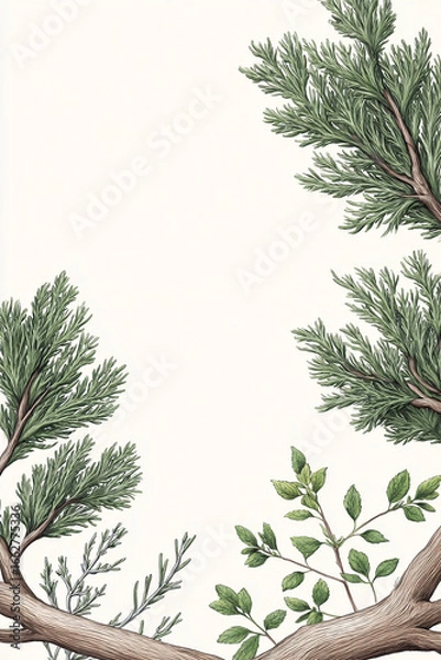 Obraz Botanical Illustration of Branches and Leaves