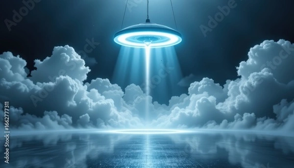 Obraz Futuristic Discshaped Object with Illuminated Beam Mist