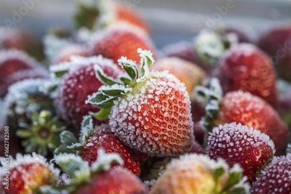 Fototapeta a collection of strawberries with a layer of frost