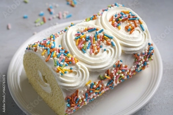 Fototapeta A photograph of a pristine white vanilla cake roll