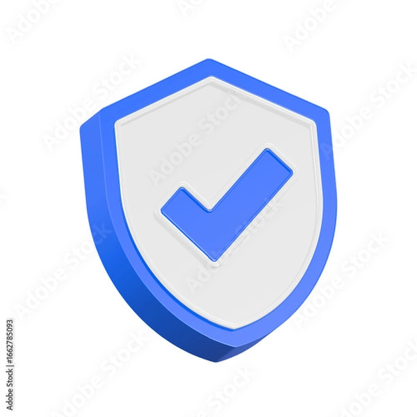Obraz Glossy blue check mark icon for business agreement, success, and confirmation 3d rendering