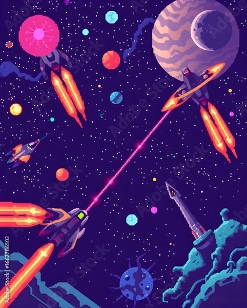 Fototapeta Retro Futuristic Space Vector Illustration