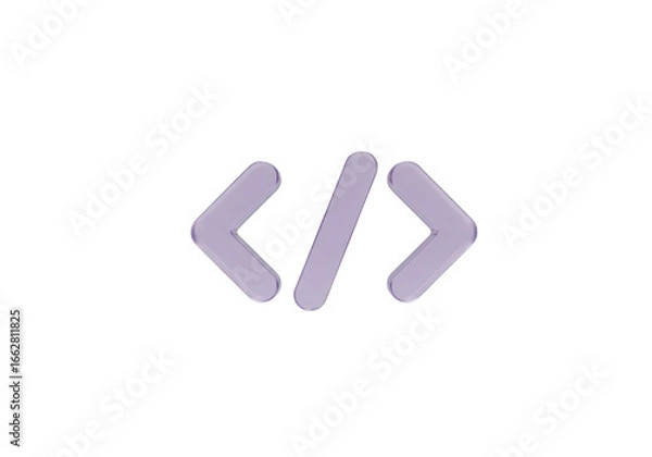 Fototapeta Purple 3d code brackets symbol isolated on transparent background