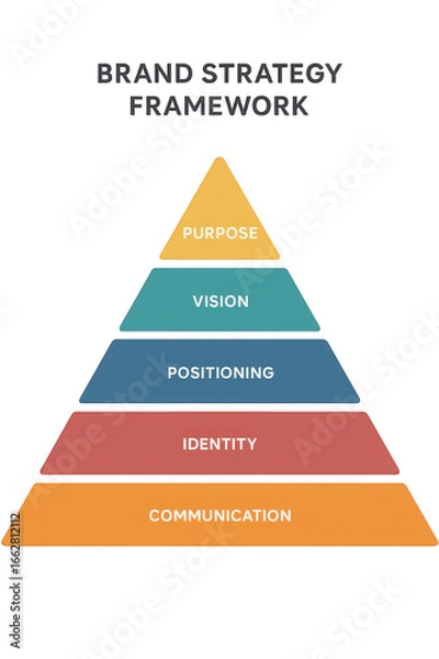 Fototapeta Brand strategy framework pyramid with colorful layers showing purpose, vision, positioning, identity, and communication