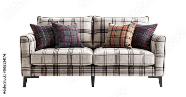 Obraz Checkered sofa with cushions on transparent background