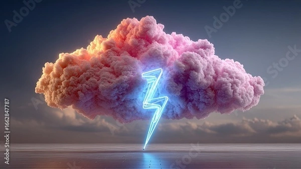 Fototapeta Pink cloud with neon lightning bolt (2)
