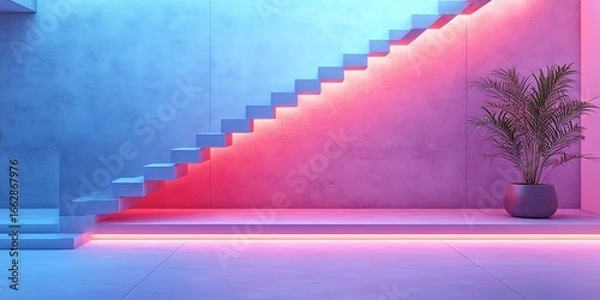 Fototapeta Modern Interior with Minimalist Staircase and Plant