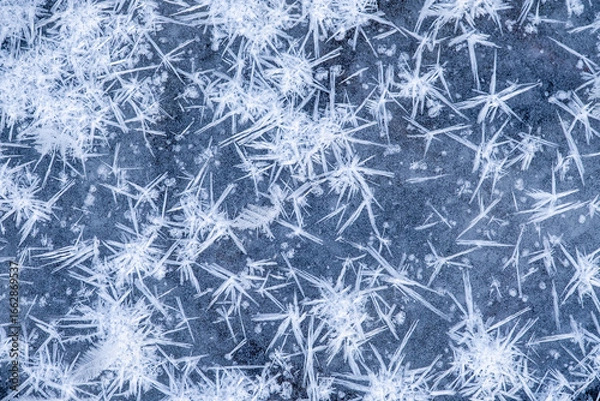 Obraz Beautiful pattern on the surface of a reservoir in cold weather. Winter background with frozen water. Christmas motifs
