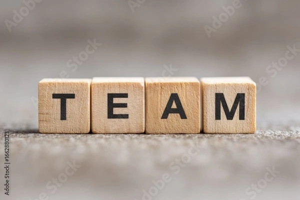 Fototapeta Wooden Letter Blocks Spell Team Generative AI