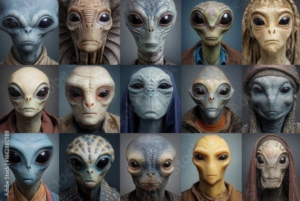 Fototapeta Portrait Grid of Alien Characters Generative AI