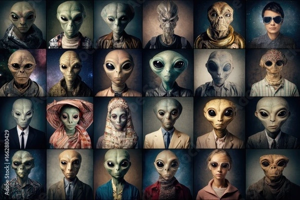 Fototapeta Portrait Grid of Alien Characters Generative AI