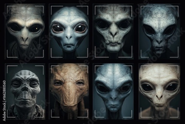 Fototapeta Portrait Grid of Alien Characters Generative AI