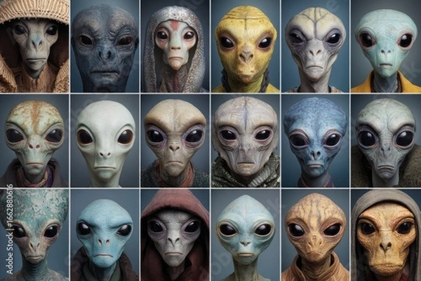 Fototapeta Portrait Grid of Alien Characters Generative AI