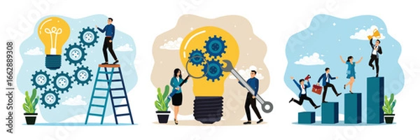 Fototapeta Staff increase work productivity, teamwork and problem solving, employee involvement in successful.