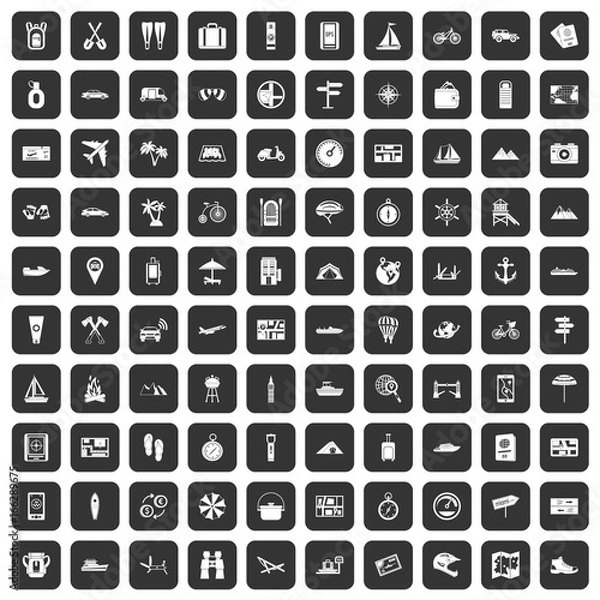 Fototapeta 100 travel icons set black
