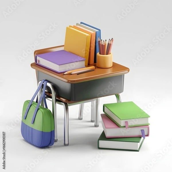 Obraz Schultisch mit Büchern