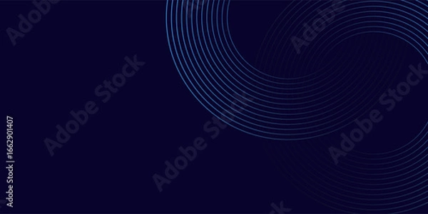 Fototapeta Abstract blue glowing geometric lines on dark blue background. Modern shiny blue circle lines pattern. Futuristic technology concept. Suit for cover, poster, banner, brochure, header, website