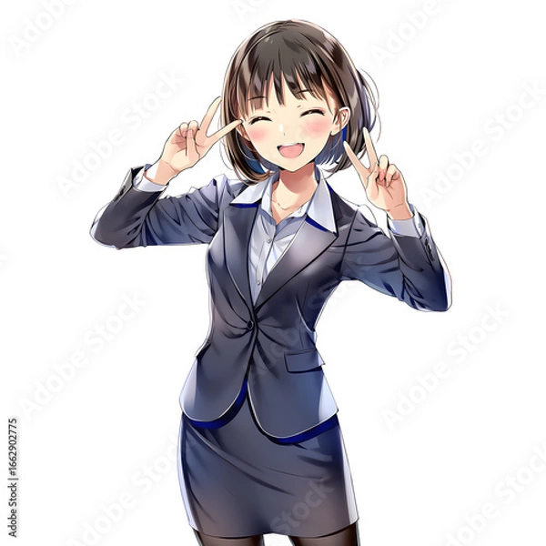 Obraz Vサインするビジネスウーマン02（漫画・アニメ調）