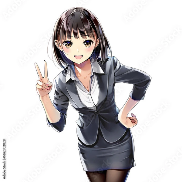 Obraz Vサインするビジネスウーマン01（漫画・アニメ調）