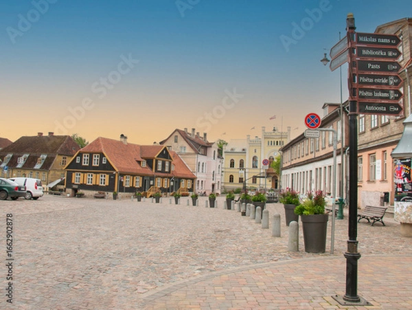 Fototapeta 07.2018 Latvia, Kuldiga city - Old Town Center in Kuldiga, Latvia. This is a building of history.