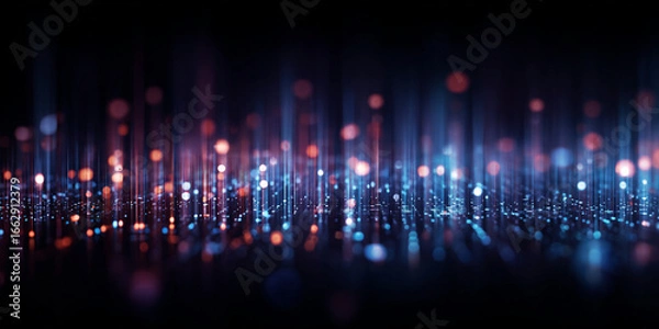 Fototapeta Glowing blue and red light streaks and bokeh abstract background