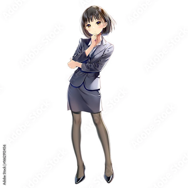 Obraz 考え事をするビジネスウーマン/全身（漫画・アニメ調）